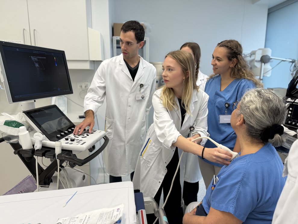 Die Studierenden beim Ultraschall im Bereich der Intensivstation